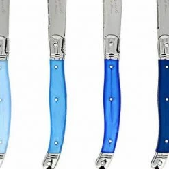 Coupon 👏 Laguiole 4.5 in. Stainless Steel Full Tang 4-Piece Serrated Steak Knife Set, Shades of Blue by French Home 🔔 -Cutlery Sales french home steak knives lg110 77 1000