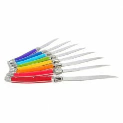 New 🧨 Laguiole 4.5 in. Stainless Steel Full Tang Serrated 8-Piece Steak Knife Set, Rainbow Colors by French Home 🌟 -Cutlery Sales french home steak knives lg113 1f 1000