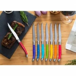 New 🧨 Laguiole 4.5 in. Stainless Steel Full Tang Serrated 8-Piece Steak Knife Set, Rainbow Colors by French Home 🌟 -Cutlery Sales french home steak knives lg113 44 1000