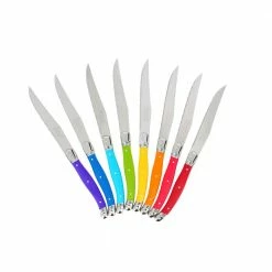 New 🧨 Laguiole 4.5 in. Stainless Steel Full Tang Serrated 8-Piece Steak Knife Set, Rainbow Colors by French Home 🌟 -Cutlery Sales french home steak knives lg113 4f 1000