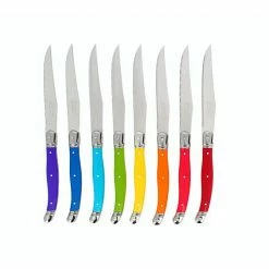 New 🧨 Laguiole 4.5 in. Stainless Steel Full Tang Serrated 8-Piece Steak Knife Set, Rainbow Colors by French Home 🌟