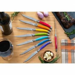New 🧨 Laguiole 4.5 in. Stainless Steel Full Tang Serrated 8-Piece Steak Knife Set, Rainbow Colors by French Home 🌟 -Cutlery Sales french home steak knives lg113 76 1000