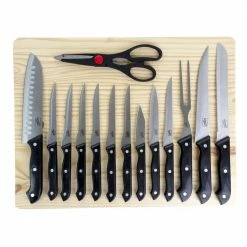 Brand new 💯 Wildcraft 15-Piece Stainless Steel Knife Set with Pine Wood Cutting Board by Gibson Home 🌟