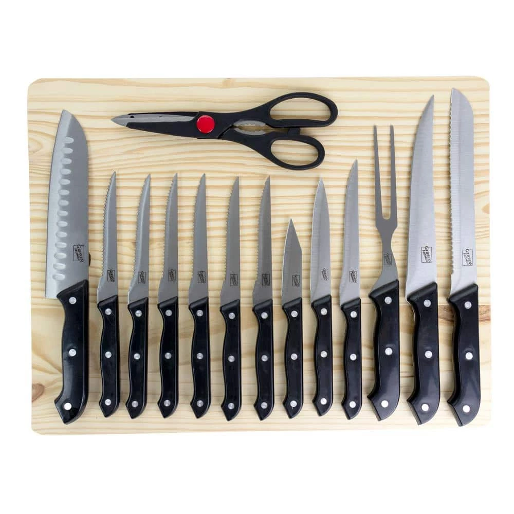 Brand new 💯 Wildcraft 15-Piece Stainless Steel Knife Set with Pine Wood Cutting Board by Gibson Home 🌟 3 Brand new 💯 Wildcraft 15-Piece Stainless Steel Knife Set with Pine Wood Cutting Board by Gibson Home 🌟