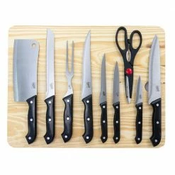 Hot Sale ❤️ Wildcraft 10- Piece Stainless Steel Knife Set with Wooden Cutting Board by Gibson Home 🎉