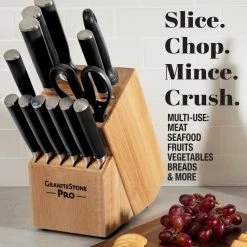 Budget ⌛ Nutri Blade Pro 14-Piece Stainless Steel Premium Chef Knife Set with Knife Block in Black by GRANITESTONE 💯 -Cutlery Sales granitestone knife sets 8070 76 1000