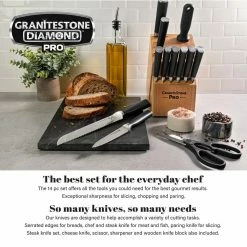 Budget ⌛ Nutri Blade Pro 14-Piece Stainless Steel Premium Chef Knife Set with Knife Block in Black by GRANITESTONE 💯 -Cutlery Sales granitestone knife sets 8070 fa 1000