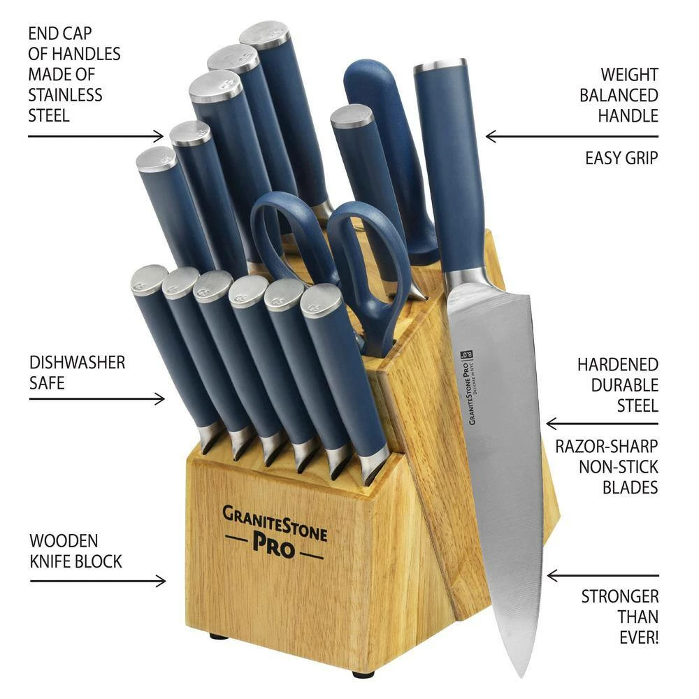 Flash Sale 🎉 Nutri Blade Pro 14-Piece Stainless Steel Premium Chef Knife Set with Knife Block in Blue by GRANITESTONE 💯 6 Flash Sale 🎉 Nutri Blade Pro 14-Piece Stainless Steel Premium Chef Knife Set with Knife Block in Blue by GRANITESTONE 💯 - Image 4