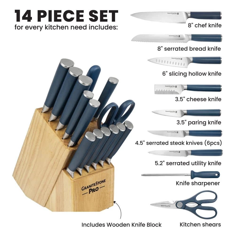 Flash Sale 🎉 Nutri Blade Pro 14-Piece Stainless Steel Premium Chef Knife Set with Knife Block in Blue by GRANITESTONE 💯 4 Flash Sale 🎉 Nutri Blade Pro 14-Piece Stainless Steel Premium Chef Knife Set with Knife Block in Blue by GRANITESTONE 💯 - Image 2