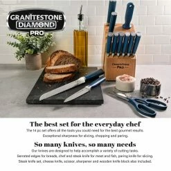 Flash Sale 🎉 Nutri Blade Pro 14-Piece Stainless Steel Premium Chef Knife Set with Knife Block in Blue by GRANITESTONE 💯 15 Flash Sale 🎉 Nutri Blade Pro 14-Piece Stainless Steel Premium Chef Knife Set with Knife Block in Blue by GRANITESTONE 💯 -Cutlery Sales granitestone knife sets 8100 fa 1000