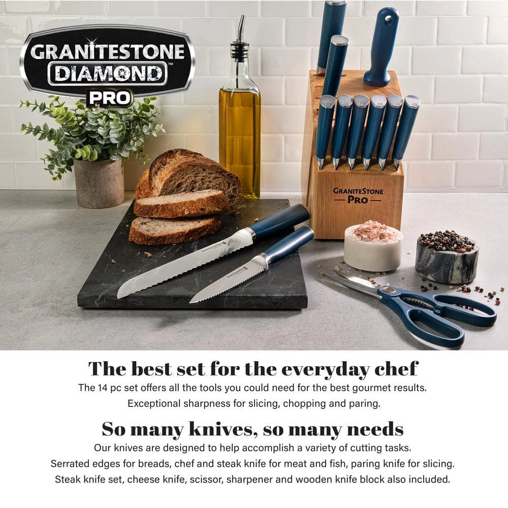 Flash Sale 🎉 Nutri Blade Pro 14-Piece Stainless Steel Premium Chef Knife Set with Knife Block in Blue by GRANITESTONE 💯 8 Flash Sale 🎉 Nutri Blade Pro 14-Piece Stainless Steel Premium Chef Knife Set with Knife Block in Blue by GRANITESTONE 💯 - Image 6