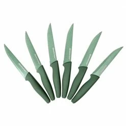 Hot Sale ๐คฉ 9.5 in. Blade High Grade Stainless Steel Serrated Edge Full Tang Nutri Blade Steak Knives in Emerald Green (Set of 6) by GRANITESTONE ๐