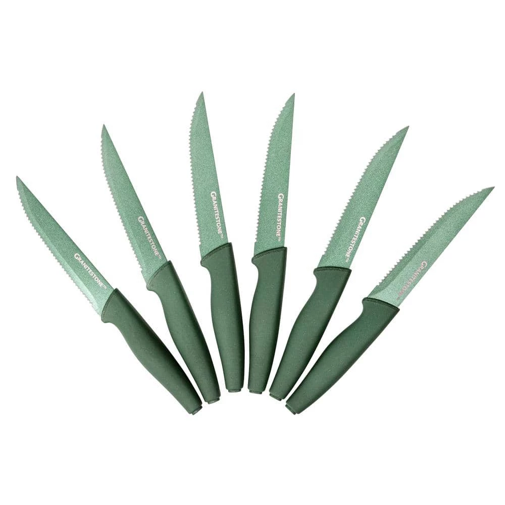 Hot Sale ๐คฉ 9.5 in. Blade High Grade Stainless Steel Serrated Edge Full Tang Nutri Blade Steak Knives in Emerald Green (Set of 6) by GRANITESTONE ๐ 3 Hot Sale ๐คฉ 9.5 in. Blade High Grade Stainless Steel Serrated Edge Full Tang Nutri Blade Steak Knives in Emerald Green (Set of 6) by GRANITESTONE ๐
