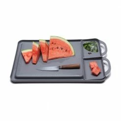 Best Pirce 😉 Double Save S PP, PE Square Cutting Board with Side Removable Compartments 12 in. x 18 in. by Unbranded 🤩 -Cutlery Sales gray cutting boards jmg b300s 4f 1000