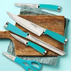 Hot Sale 🎁 Epicure 15-Piece Stainless Steel Knife Set with Storage Block in True Aqua by HAMPTON FORGE ⌛ -Cutlery Sales hampton forge knife sets hmc01b029t d4 1000