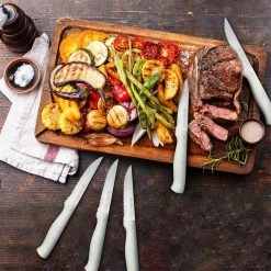 Wholesale 💯 6-Piece Stainless Steel Steak Knives Set in White by harriet 👍 -Cutlery Sales harriet knife sets hdhtb006wdm 44 1000