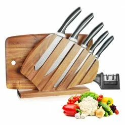 Coupon 😍 7-Piece Stainless Steel Knife Set with Knife Block and And Acacia Cutting Board by harriet ✔️