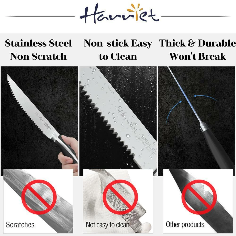 New 🎁 9 in. Stainless Steel Full Tang Serrated Edge Steak Knife with Stainless Steel Handle in Midnight Black (Set of 8) by harriet 🎉 8 New 🎁 9 in. Stainless Steel Full Tang Serrated Edge Steak Knife with Stainless Steel Handle in Midnight Black (Set of 8) by harriet 🎉 - Image 6