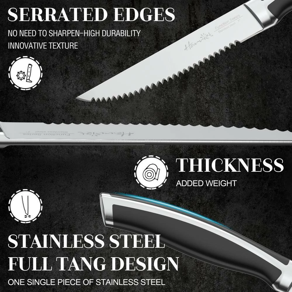 New 🎁 9 in. Stainless Steel Full Tang Serrated Edge Steak Knife with Stainless Steel Handle in Midnight Black (Set of 8) by harriet 🎉 6 New 🎁 9 in. Stainless Steel Full Tang Serrated Edge Steak Knife with Stainless Steel Handle in Midnight Black (Set of 8) by harriet 🎉 - Image 4