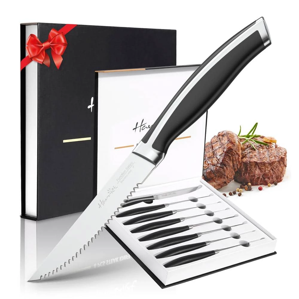 New 🎁 9 in. Stainless Steel Full Tang Serrated Edge Steak Knife with Stainless Steel Handle in Midnight Black (Set of 8) by harriet 🎉 3 New 🎁 9 in. Stainless Steel Full Tang Serrated Edge Steak Knife with Stainless Steel Handle in Midnight Black (Set of 8) by harriet 🎉