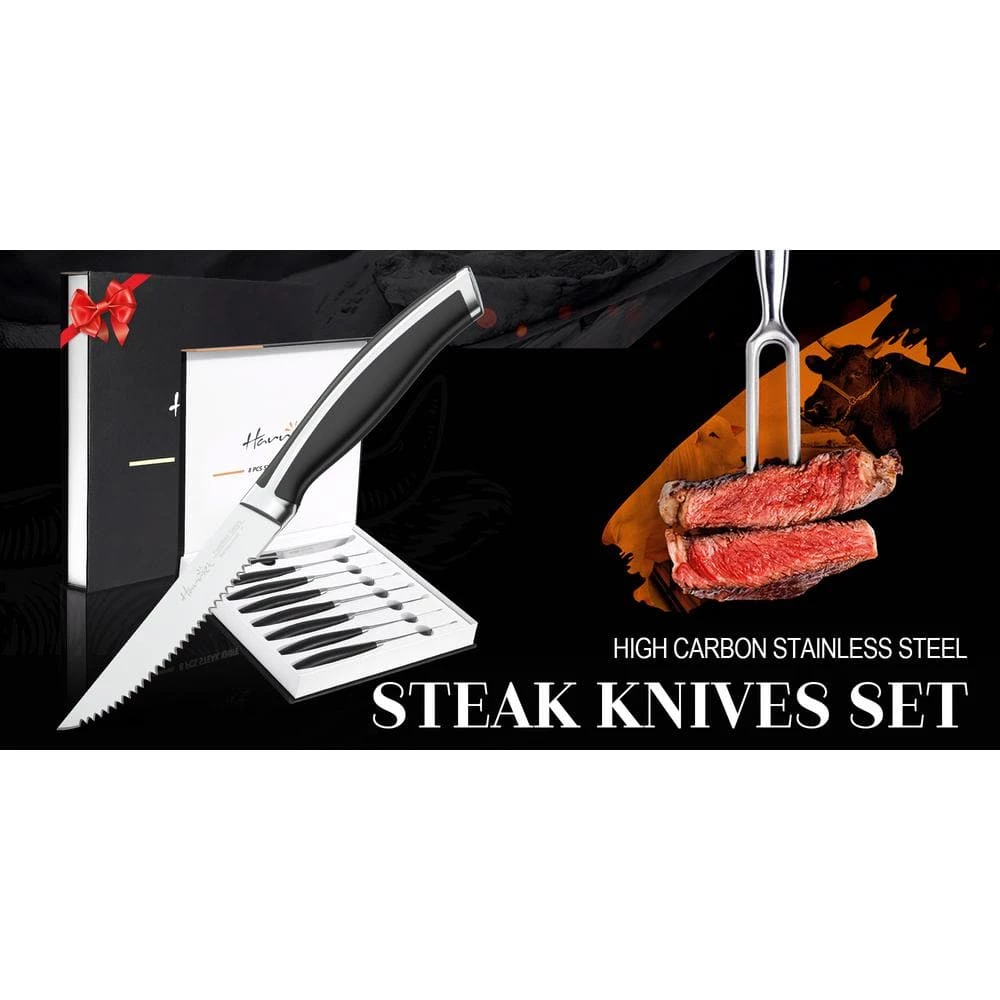 New 🎁 9 in. Stainless Steel Full Tang Serrated Edge Steak Knife with Stainless Steel Handle in Midnight Black (Set of 8) by harriet 🎉 4 New 🎁 9 in. Stainless Steel Full Tang Serrated Edge Steak Knife with Stainless Steel Handle in Midnight Black (Set of 8) by harriet 🎉 - Image 2