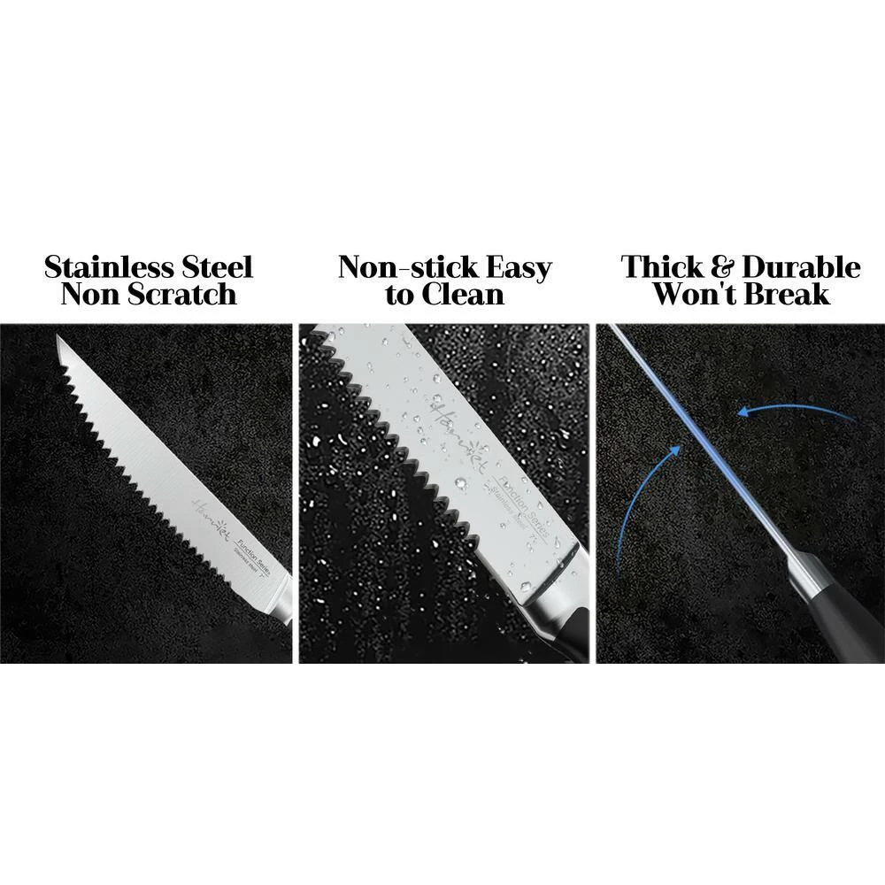 New 🎁 9 in. Stainless Steel Full Tang Serrated Edge Steak Knife with Stainless Steel Handle in Midnight Black (Set of 8) by harriet 🎉 10 New 🎁 9 in. Stainless Steel Full Tang Serrated Edge Steak Knife with Stainless Steel Handle in Midnight Black (Set of 8) by harriet 🎉 - Image 8