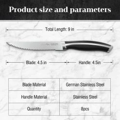 New 🎁 9 in. Stainless Steel Full Tang Serrated Edge Steak Knife with Stainless Steel Handle in Midnight Black (Set of 8) by harriet 🎉 13 New 🎁 9 in. Stainless Steel Full Tang Serrated Edge Steak Knife with Stainless Steel Handle in Midnight Black (Set of 8) by harriet 🎉 -Cutlery Sales harriet steak knives hdhtsk008xsdm c3 1000