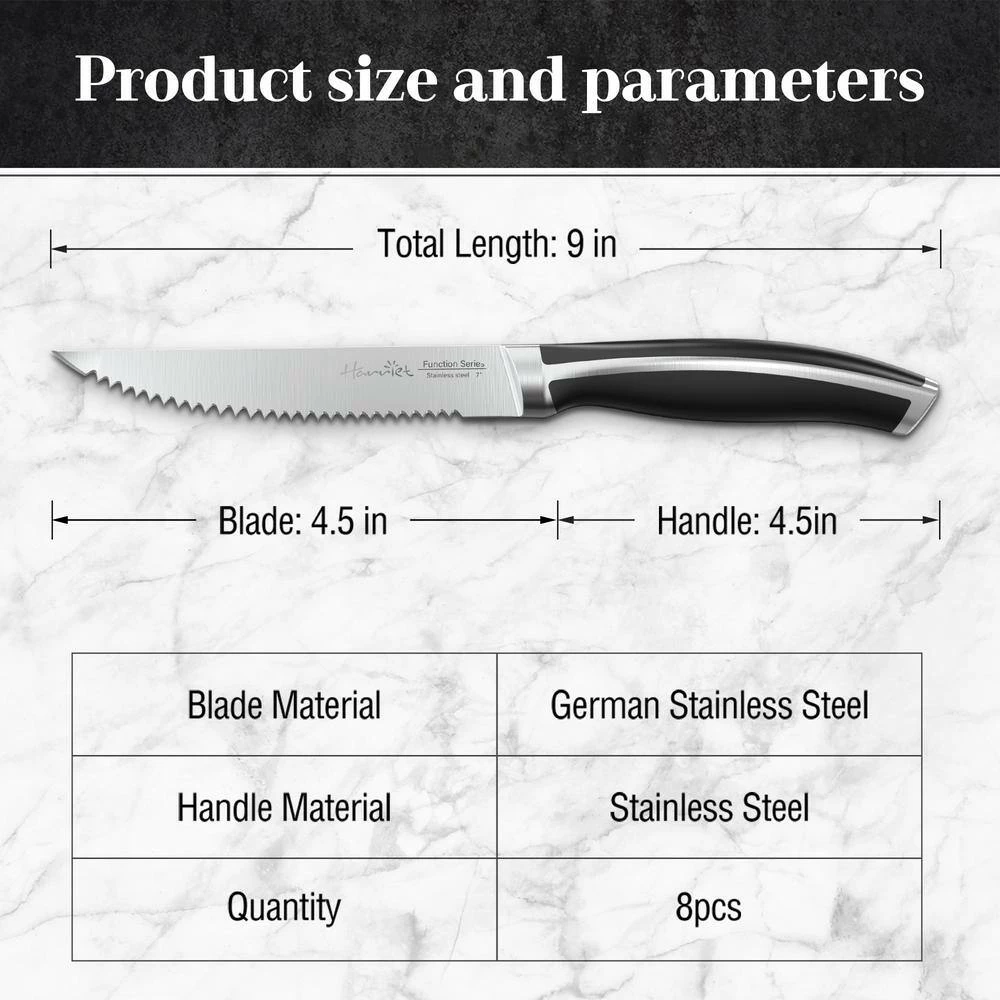 New 🎁 9 in. Stainless Steel Full Tang Serrated Edge Steak Knife with Stainless Steel Handle in Midnight Black (Set of 8) by harriet 🎉 5 New 🎁 9 in. Stainless Steel Full Tang Serrated Edge Steak Knife with Stainless Steel Handle in Midnight Black (Set of 8) by harriet 🎉 - Image 3