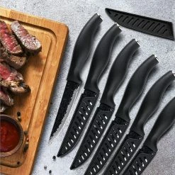 Budget ✔️ 4.5 in. Stainless Steel Partial Tang Serrated Edge Steak Knife with Alloy Steel Handle (Set of 6) by HOMEIBRO 😀 -Cutlery Sales homeibro steak knives 197100445e fa 1000
