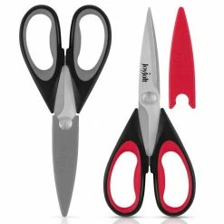 Best Sale ๐งจ Heavy-Duty 8.75 in. Grey/Red Multi-Purpose Stainless Steel Kitchen Scissors Shears with Plastic Sheaths (Set of 2) by JoyJolt ๐