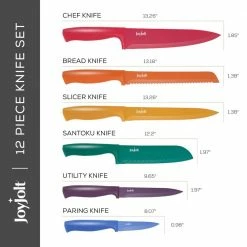 Budget 💯 Multi Color 12-Piece Stainless Steel Multi Purpose Kitchen Knife Set - Knives and 6 Blade Covers (Set of 6) by JoyJolt 🎉 -Cutlery Sales joyjolt knife sets jkn11905 4f 1000