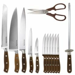 Hot Sale 🎁 Cooke 14- Piece Stainless Steel Knife Set in Dark Brown with Wood Block by KENMORE ELITE ✔️ -Cutlery Sales kenmore elite knife sets 985115270m 44 1000