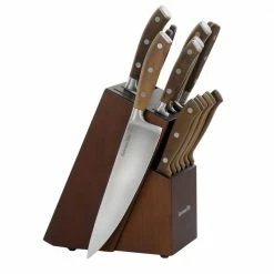 Hot Sale 🎁 Cooke 14- Piece Stainless Steel Knife Set in Dark Brown with Wood Block by KENMORE ELITE ✔️