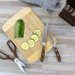 Hot Sale 🎁 Cooke 14- Piece Stainless Steel Knife Set in Dark Brown with Wood Block by KENMORE ELITE ✔️ -Cutlery Sales kenmore elite knife sets 985115270m fa 1000