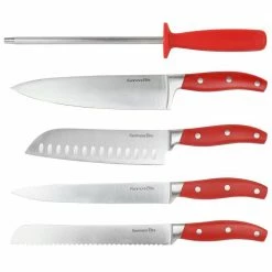 Cheapest ⌛ 18-Piece Stainless Steel Cutlery and Wood Block Set in Red by KENMORE ELITE 🎉 -Cutlery Sales kenmore elite knife sets 985118170m 1f 1000