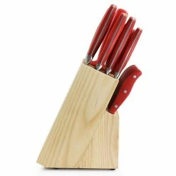 Cheapest ⌛ 18-Piece Stainless Steel Cutlery and Wood Block Set in Red by KENMORE ELITE 🎉 -Cutlery Sales kenmore elite knife sets 985118170m 4f 1000