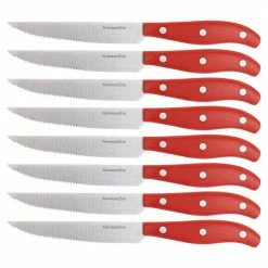 Cheapest ⌛ 18-Piece Stainless Steel Cutlery and Wood Block Set in Red by KENMORE ELITE 🎉 -Cutlery Sales kenmore elite knife sets 985118170m fa 1000