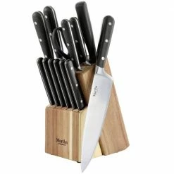 Top 10 ๐ 14-Piece Stainless Steel Cutlery Set in Black with Acacia Wood Storage Block by MARTHA STEWART ๐