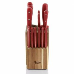 Coupon 🌟 14-Piece Stainless Steel Cutlery Set in Red with Acacia Wood Storage Block by MARTHA STEWART 😉 -Cutlery Sales knife sets 985118864m 4f 1000