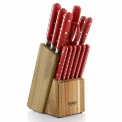 Coupon 🌟 14-Piece Stainless Steel Cutlery Set in Red with Acacia Wood Storage Block by MARTHA STEWART 😉 -Cutlery Sales knife sets 985118864m c3 1000