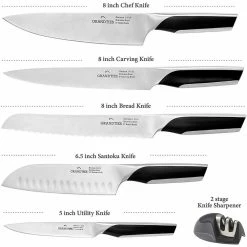 New ⌛ High Carbon German Stainless Steel 7Piece Kitchen Knife Block Set Chef Santoku Bread CarvingUtility Paring and Sharpener by GRANDTIES 🎁 -Cutlery Sales knife sets gt107100001 c3 1000