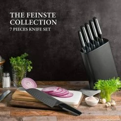 New ⌛ High Carbon German Stainless Steel 7Piece Kitchen Knife Block Set Chef Santoku Bread CarvingUtility Paring and Sharpener by GRANDTIES 🎁 -Cutlery Sales knife sets gt107100001 fa 1000