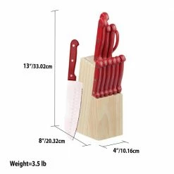 Cheap 🥰 13-Piece Stainless Steel Knife Set with Block in Red by Unbranded ⌛ -Cutlery Sales knife sets hdc73585 4f 1000
