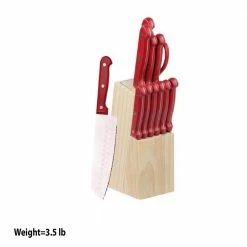 Cheap 🥰 13-Piece Stainless Steel Knife Set with Block in Red by Unbranded ⌛