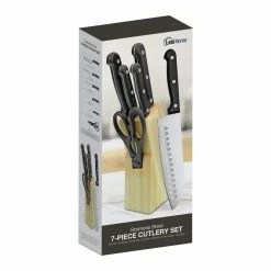 Flash Sale 😉 7-Piece Black Stainless Steel Kitchen Knife Set with Wooden Block by LEXI HOME 🎁 -Cutlery Sales knife sets lb5781 1f 1000