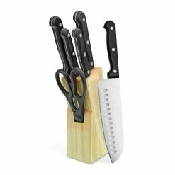 Flash Sale 😉 7-Piece Black Stainless Steel Kitchen Knife Set with Wooden Block by LEXI HOME 🎁