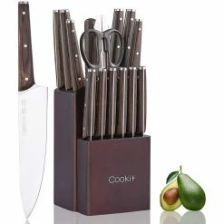 Hot Sale 🎉 15-Piece Stainless Steel Espresso Kitchen Knife Sets with Manual Sharpener Knife by cadeninc ✨