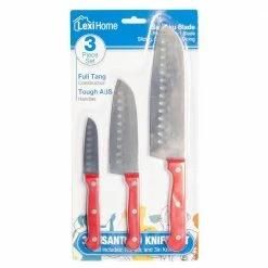 Best deal 🎉 3 pc. Stainless Steel Cutlery Santoku Knife Set with Red Full Tang Handles by LEXI HOME ✔️ -Cutlery Sales lexi home specialty knives lb5341 4f 1000