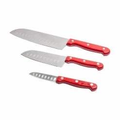 Best deal 🎉 3 pc. Stainless Steel Cutlery Santoku Knife Set with Red Full Tang Handles by LEXI HOME ✔️