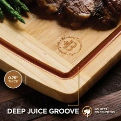 Discount 🤩 18 in. x 12 in. Rectangle Bamboo Cutting Board with Drip Grooves by Bambusi 🤩 -Cutlery Sales light brown qood bambusi cutting boards bel cbs 44 1000